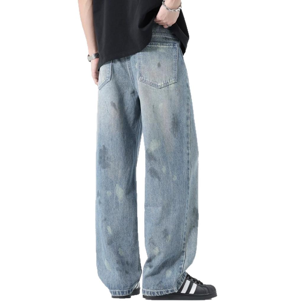 Men's ink-splashing wide-leg jeans summer thin new trendy brand old loose straight jeans
