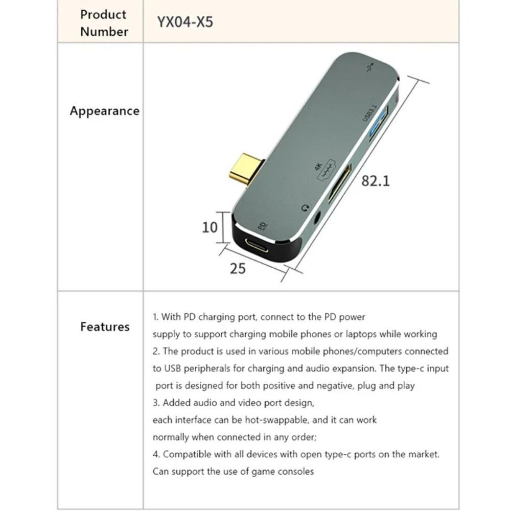 Multi-function 4 In 1 Type-C Hub HD-Compatible 3.5mm Jack Earphone Adapter USB Extender Hub