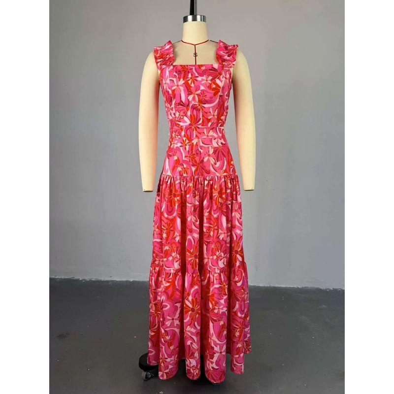 

European and American New Print Short Vest High Waist Skirt sets Printed Vest and Skirt Set Red XXL