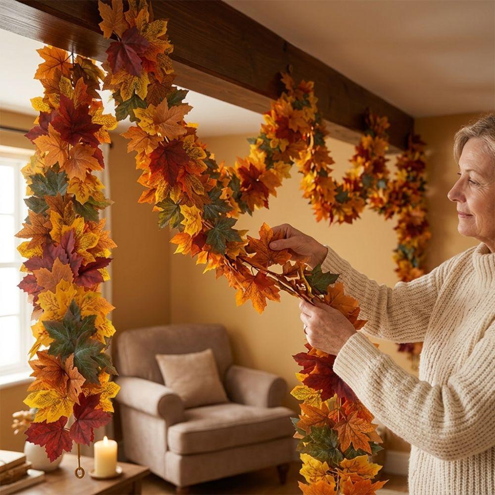 Vibrant Autumn Leaf Hanging Vine Flexible Faux Fall Leaves Strings Outdoor Decor