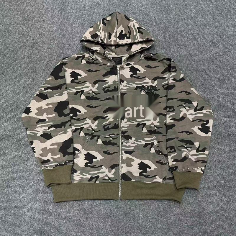 Unisex Embroidered Rivet Fleece-Lined Hooded Sweatshirt