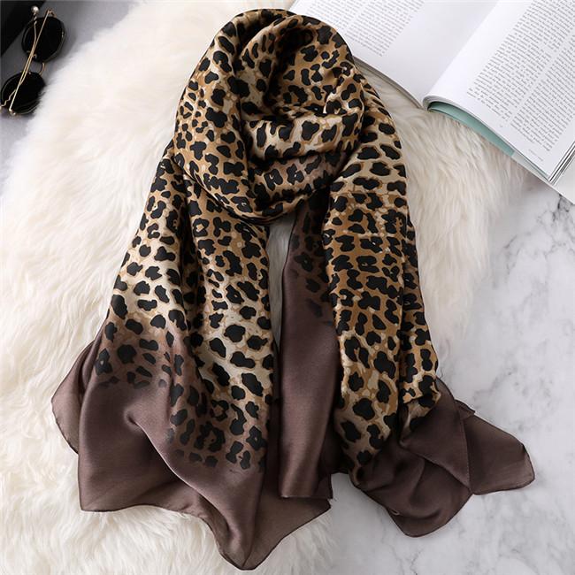 Luxury Women Ombre Leopard Dot Natural Silk Scarf Lady Fashion Print Shawls and Wraps Pashmina Foulards Bandana Hijab Snood