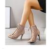 Damen Mode Sandalen 2025 Netz Kreuz Schnürung Offene Zehenspitze Feiner Absatz Sexy Hohe Absätze Netz Persönlichkeit Sommer Neue Damen Sandalen