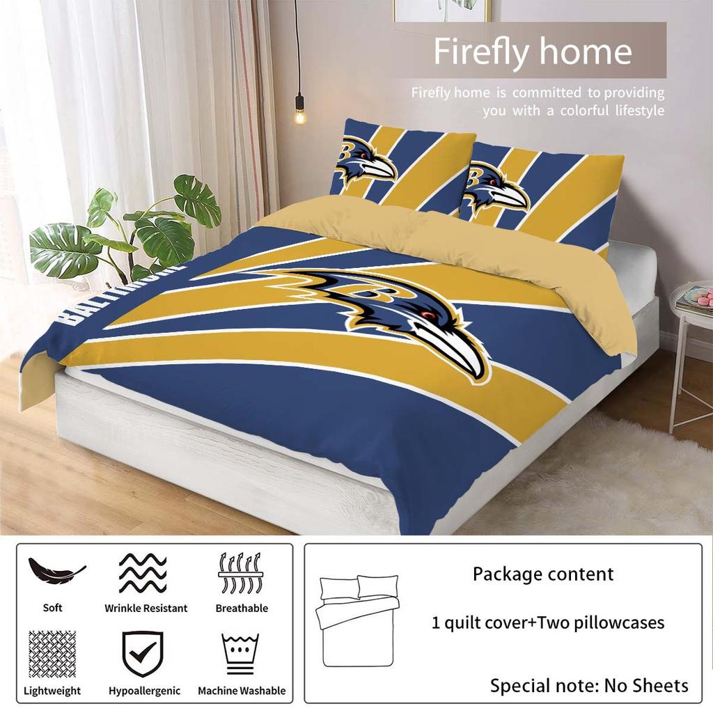 Balmore Ravens Bett Dreiteiliges Rugby-Team Polierte Heimtextilien Digitaldruck Bettbezug Kissenbezug