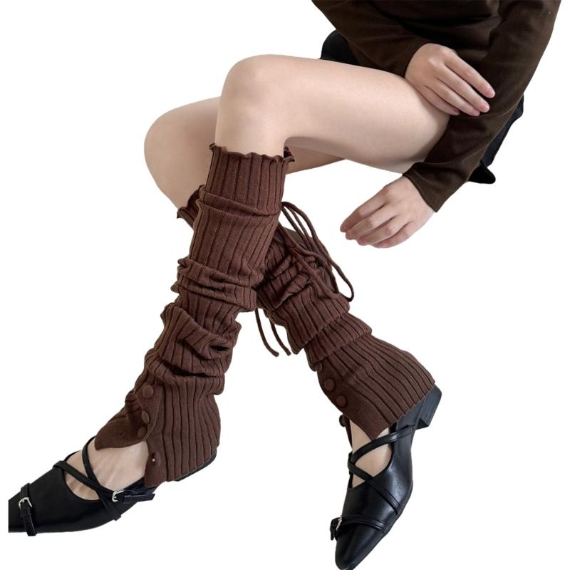 Ribbed Knit Thigh High Footless Long Socks with Button Detail Split Designs Over Knee Leg Warmers for Dance Enthusiasts