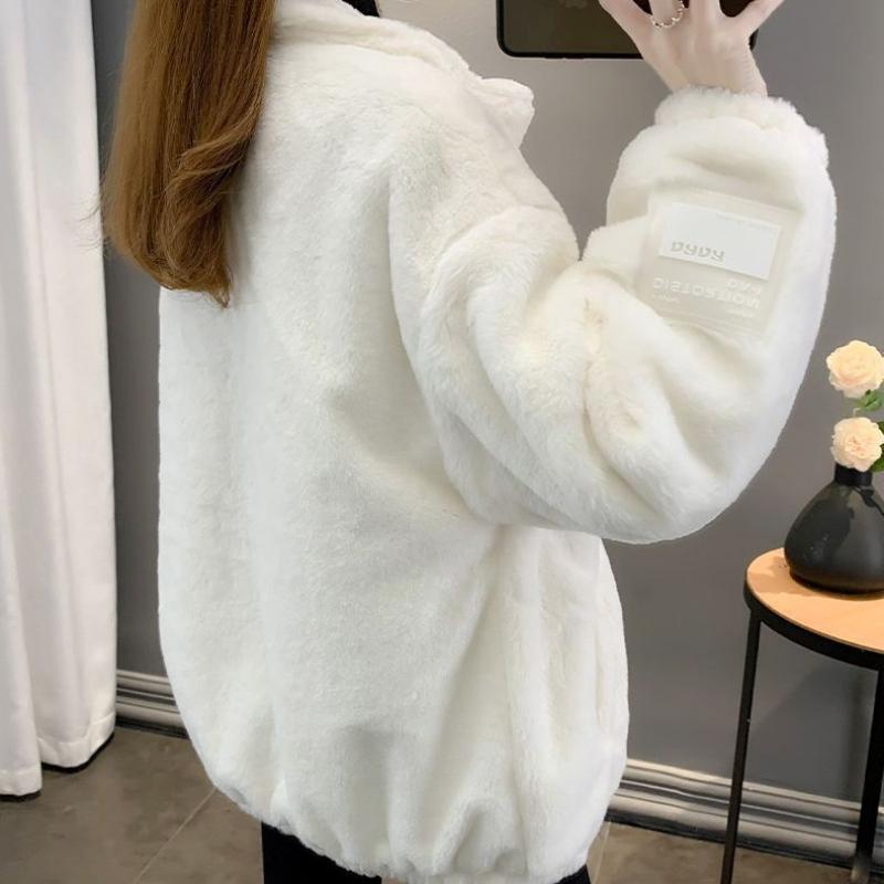 IHUASU Women's Coat Imitation Lamb Wool Coat Padded and Thickened Small Perfume Short Small Cotton Jacket Cotton Clothing