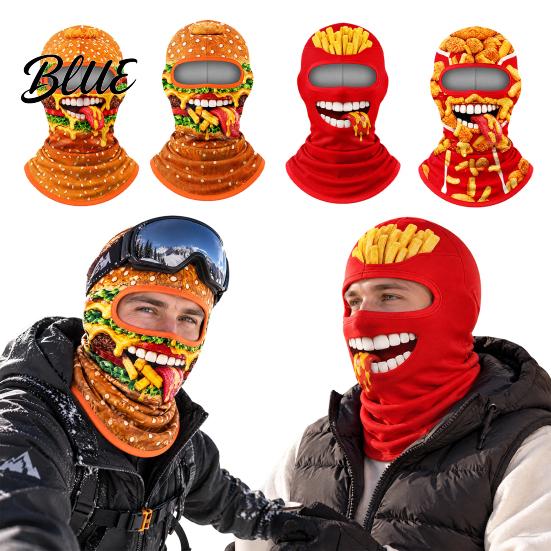 Cold Weather Face Mask Hamburger Print Skii for Winter French Fries Chicken Fastfood Cycling Guard Pattern Neck Gaiter Balaclava Velvet Full