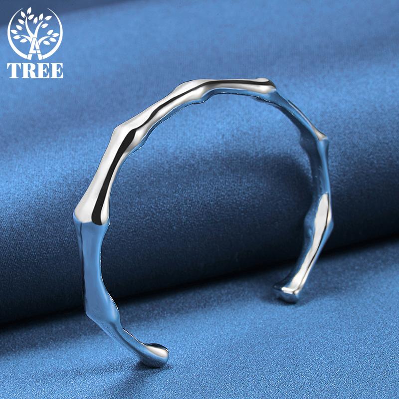 925 Sterling sølv bambus felles åpning mansjett armbånd armbånd smykker