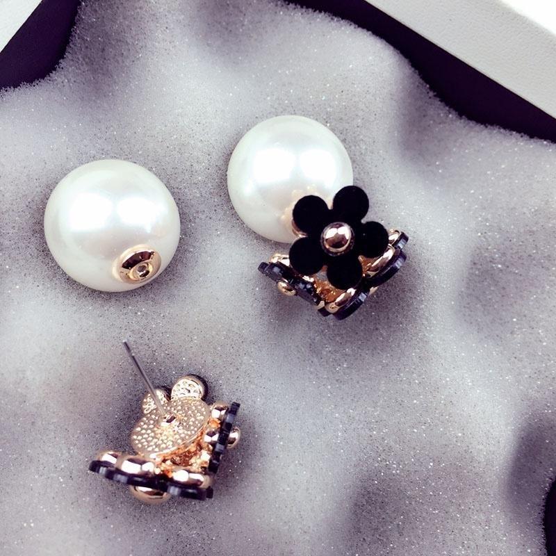 1 Pairs Fashion simulated pearl ball Earrings flower hiphop two side Jewelry Double side Stud Earring