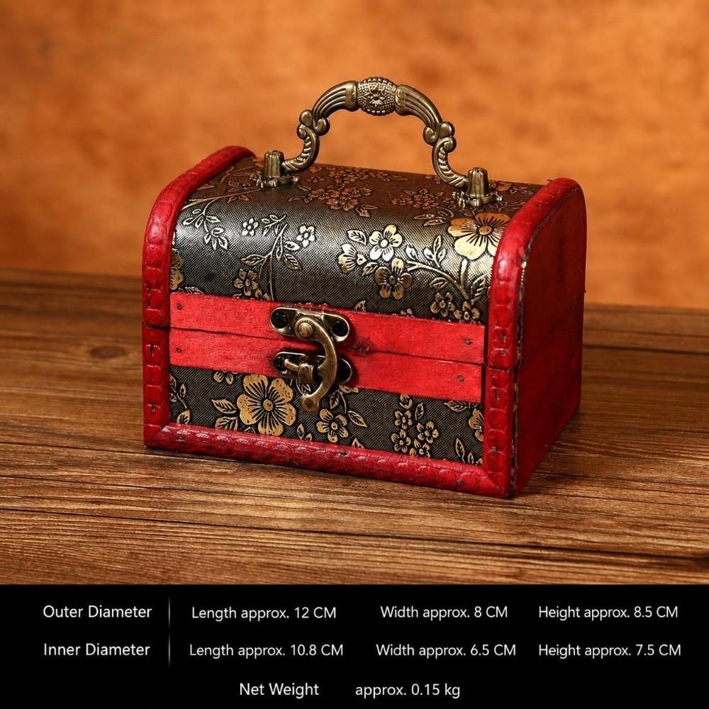 Classical Wooden Jewelry Box Portable Handle Keepsake Case Trinket Chest  Desktop Storage Box,