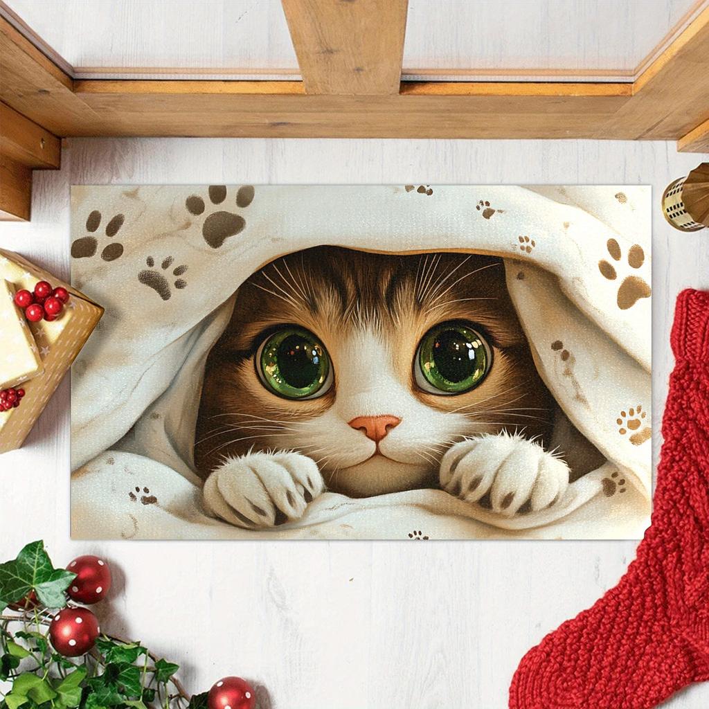 1Pcs  Cute Cat Design Pattern Floor Mat Modern Kitchen Polyester Rug Non-Slip Colorful Indoor Carpet, For Home Bathroom Bedroom Living Room Decor