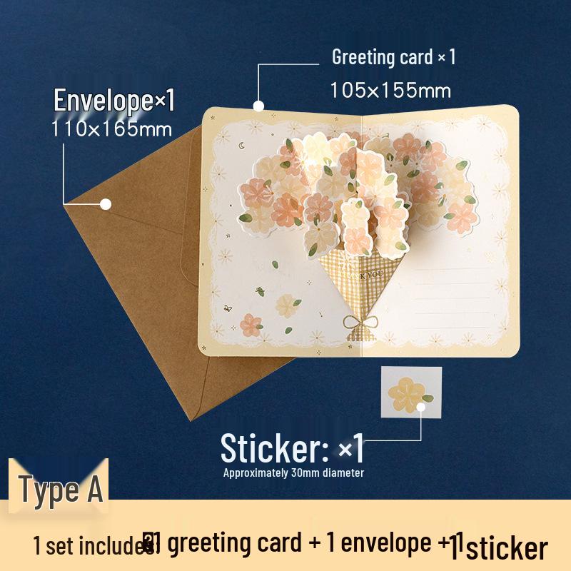 

3D Flower Greeting Card for Festivals, Kids Day, Thanksgiving, and More - Handwritten Small Card Included