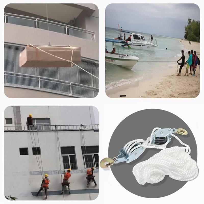 Heavy Duty Pulley Block System Mechanical Advantage 1100/2200Lbs Capacity 3/4 Wheel Rope Pulley Hoist for Garage Hunting