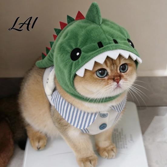 Funny Pet Outfit for Internet Celebrities Cute Dinosaur Hat Cats Soft Plush Cat Headwear Secure Fit Cats with Shark Design Novelty Green Costume 3D