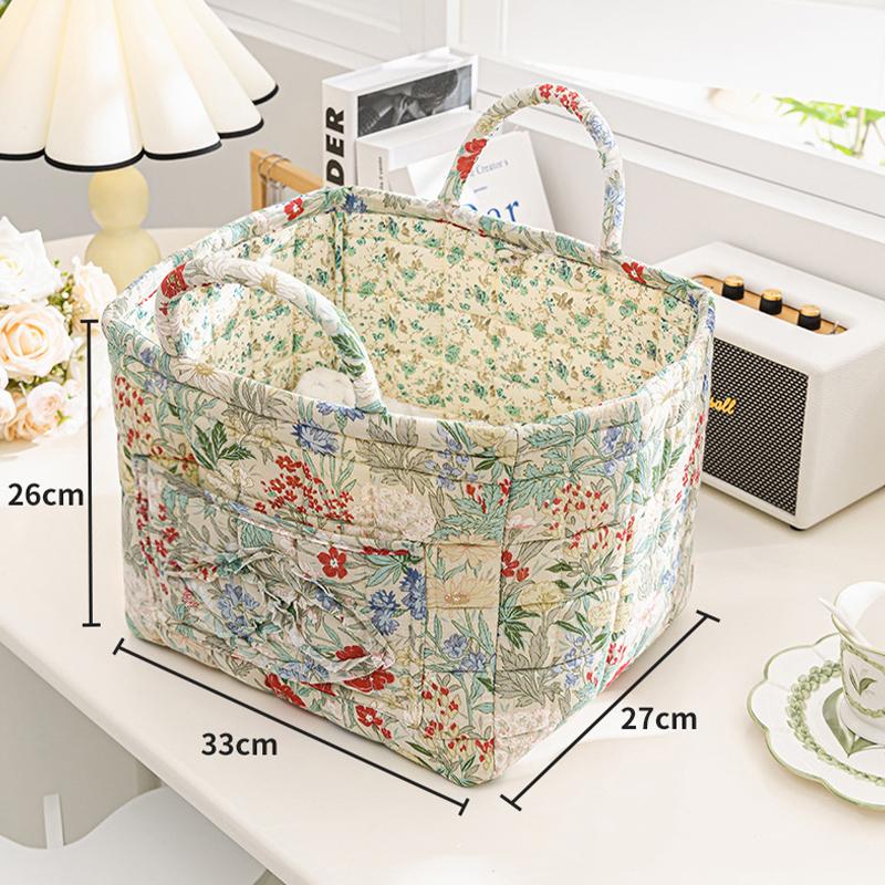 Floral Large Capacity Fabric Laundry Hamper with Easy Carry Handles Rural Pastoral Style Clothing Storage Baskets Home Organizer