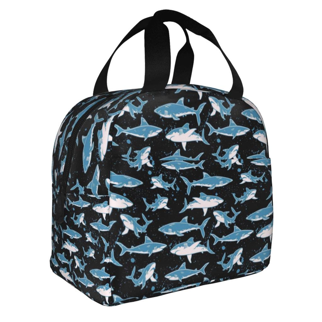 Sharks Pattern Print Insulated Lunch Bag The Nightmare Before Christmas Portable Thermal Cooler Lunch Box Container Tote Bags