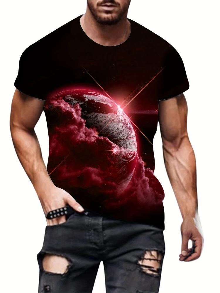 Herren T-Shirt mit farbenfrohem 3D-Druckmuster und kurzen Ärmeln, lässiger Sommerpullover, Herrenmode, lockere Ärmel