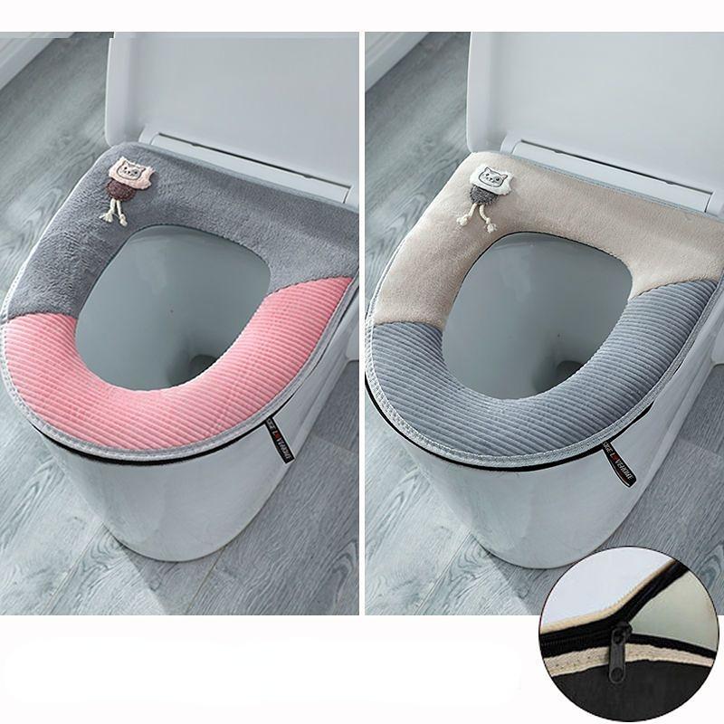 

Универсальный чехол для сиденья унитаза, круглая подушка для сиденья унитаза, коврик для туалета в ванной, зимние толстые теплые моющиеся чехлы для унитаза с милым рисунком серый/розовый