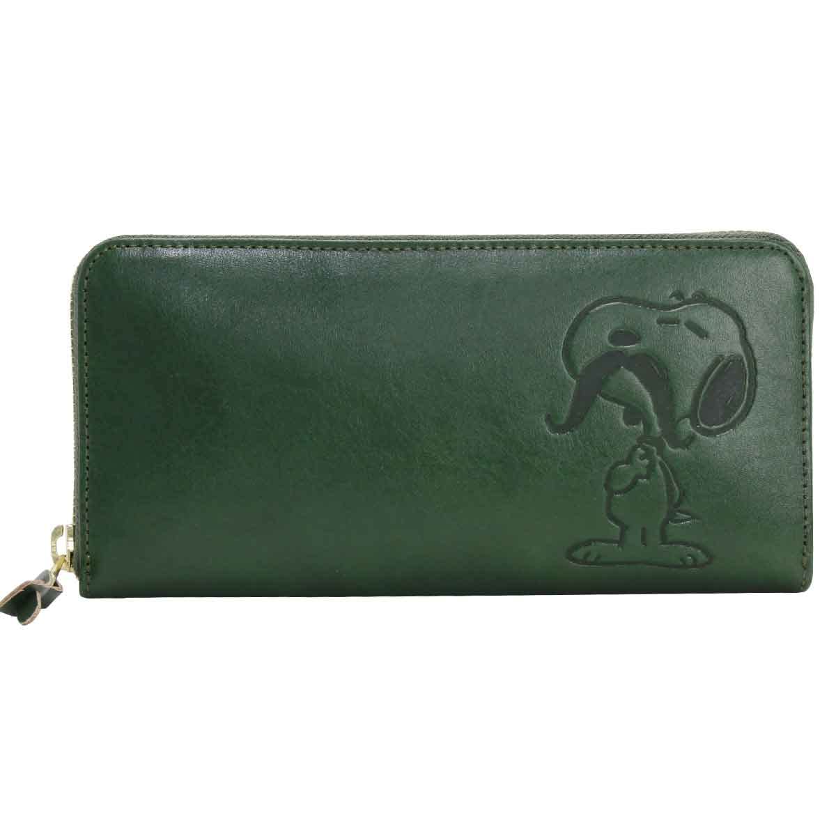 

Wallet Long Wallet Round Zipper SNOOPY Genuine Leather 91324 [Peanuts] Men s Women s (Gentle Green)