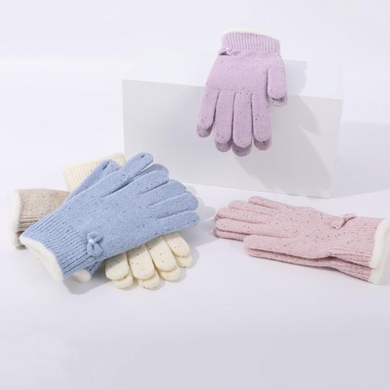 Women Winter Gloves Warm Touch Screen Gloves with Bow-Tie Sequins Knitted Thickened Gloves for Daily Outings Dating Party