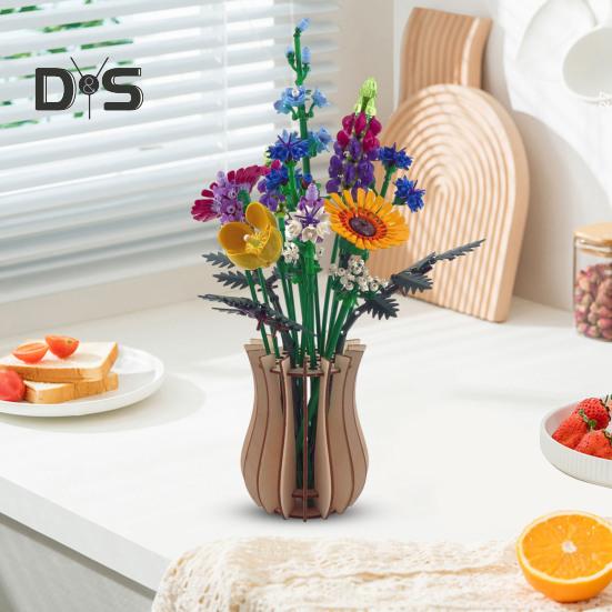 Bois Jigsaw Bouquet Vase,Construction Vase Bouquet,3D Vases