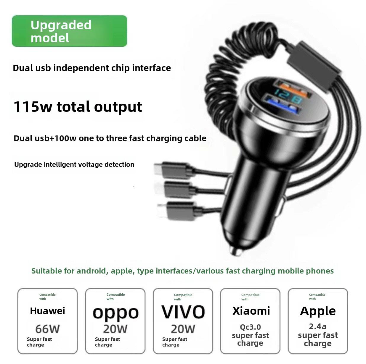 

Цифровое автомобильное зарядное устройство 100 Вт для сверхбыстрой зарядки с кабелем