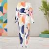 Women Plus Size Colorful Printed Round Neck Long Sleeve Cuffed Top And Pants Two Piece Set