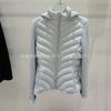 New knitted sleeve splicing down jacket women's slim hooded ribs pattern  white duck down light and thin warm jacket