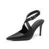 Fashion Women High Heels 2025 Spring New Arrival Pointed Toe Cross Strap Black Thin Heel Sandals Shoes Slip-Resistant Sole Fashion