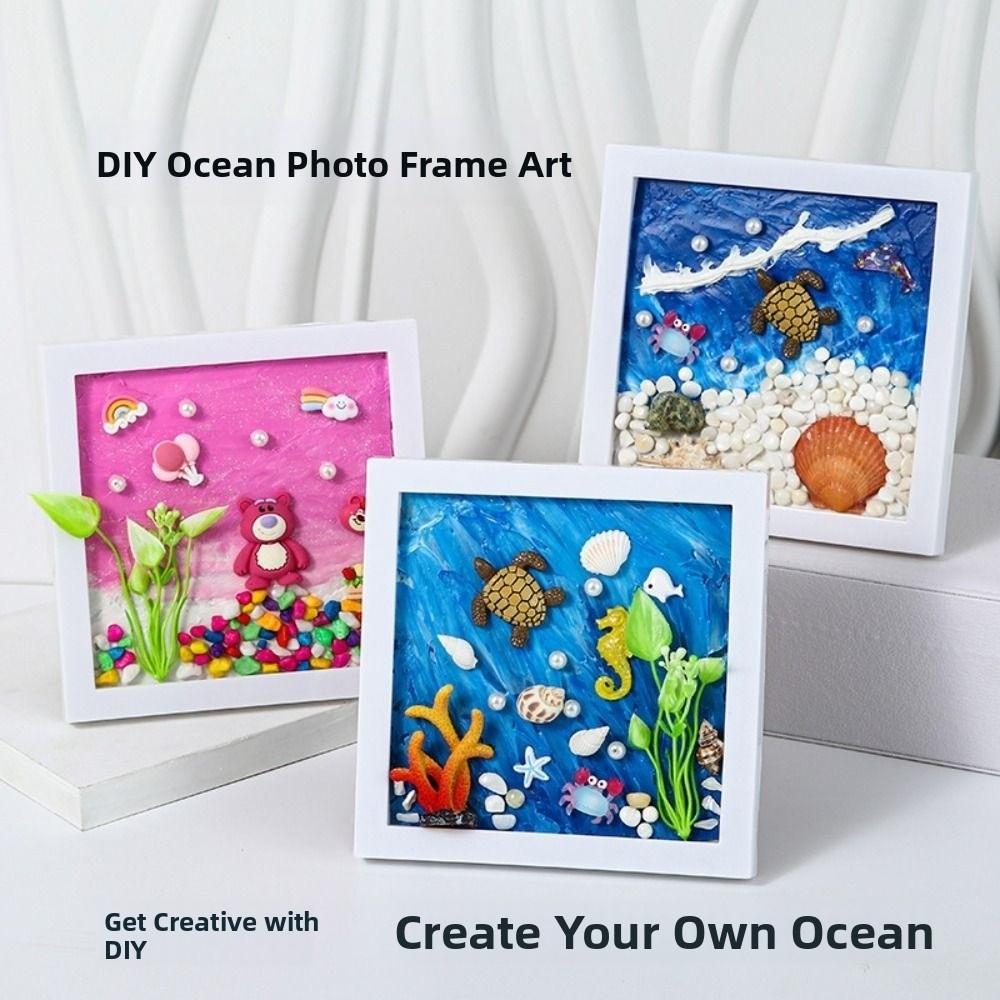 Wood Material 3D Ocean Scenery Painting Multicolor Photo Wood Frame DIY Photo Frame  Craft Projects