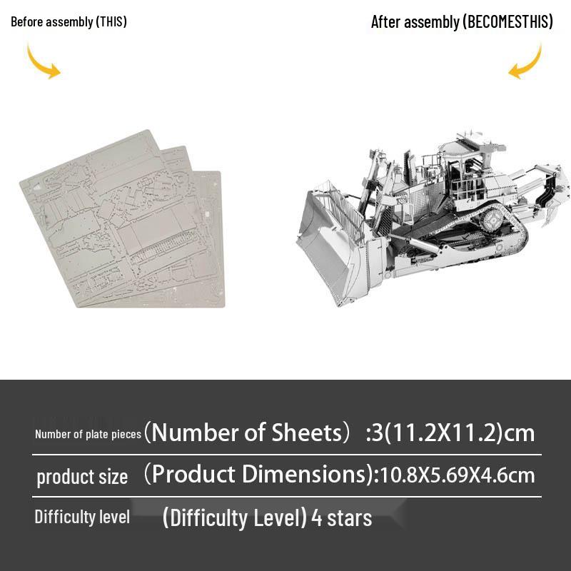 

Цельнометаллический бульдозер из нержавеющей стали DIY 3D-пазл - Сборка без клея