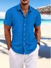 Men's Casual Striped Jacquard Cotton Linen Short-Sleeve Shirt