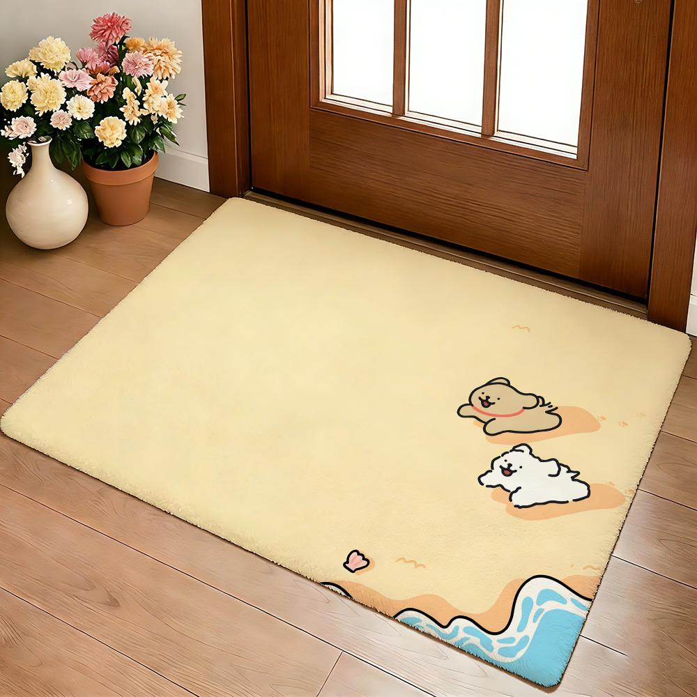 Line Puppy Cute Floor Mat Cozy Flannel Soft Thick Non-Slip Mat For Living Room Bedroom Kitchen Decor Rugs