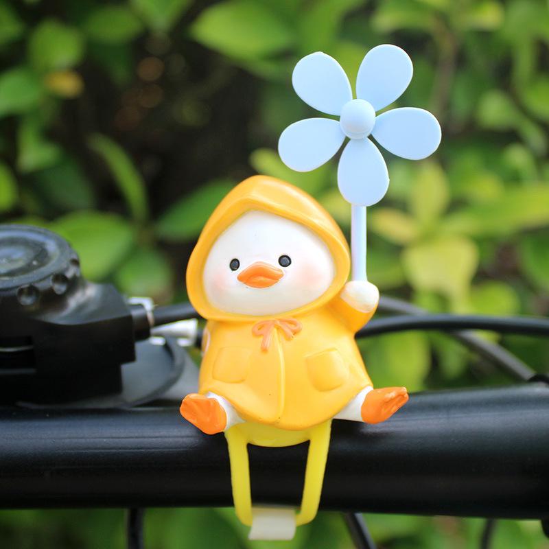 Cute Little Duck Raincoat Scooter Ornament: Windmill Bamboo Dragonfly for Bicycle or Motorcycle Decorations.
