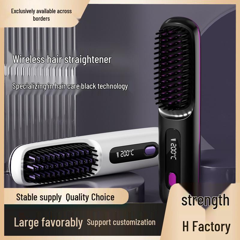 Portable LCD Wireless Ceramic Hair Straightening Comb with Negative Ion, Non-damaging Curling Function Standard