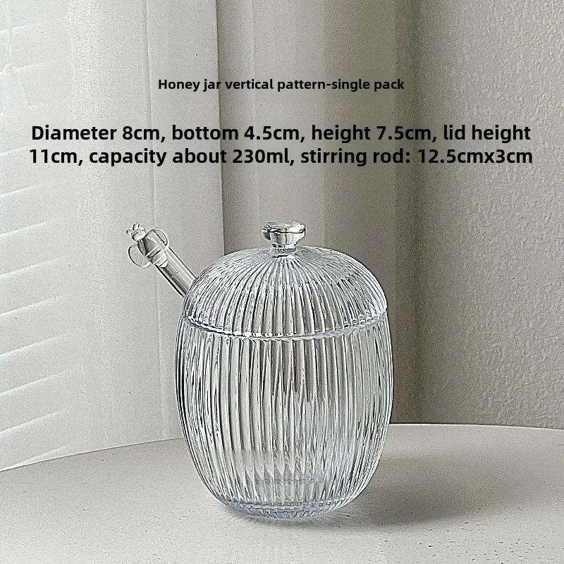 Honey Glass Jar Syrup Jam Storage Jar Storages Jar with Lid Mixing Rod Honey Jars Kitchen Storages Tools Food Storage Containers