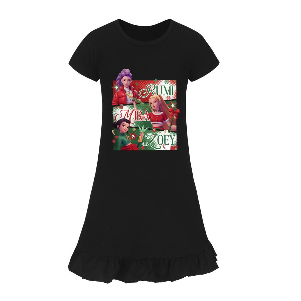5167 Kids Girls Christmas New Year Mira Zoey Rumi Printed Ruffle Short Sleeves Casual Dress