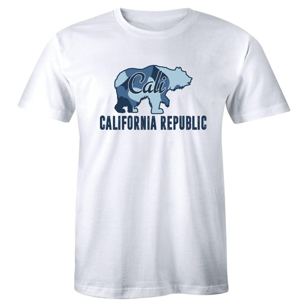 California Bear White T-Shirt Cali Souvenir State Map Republic CA Tees Men s XXXL