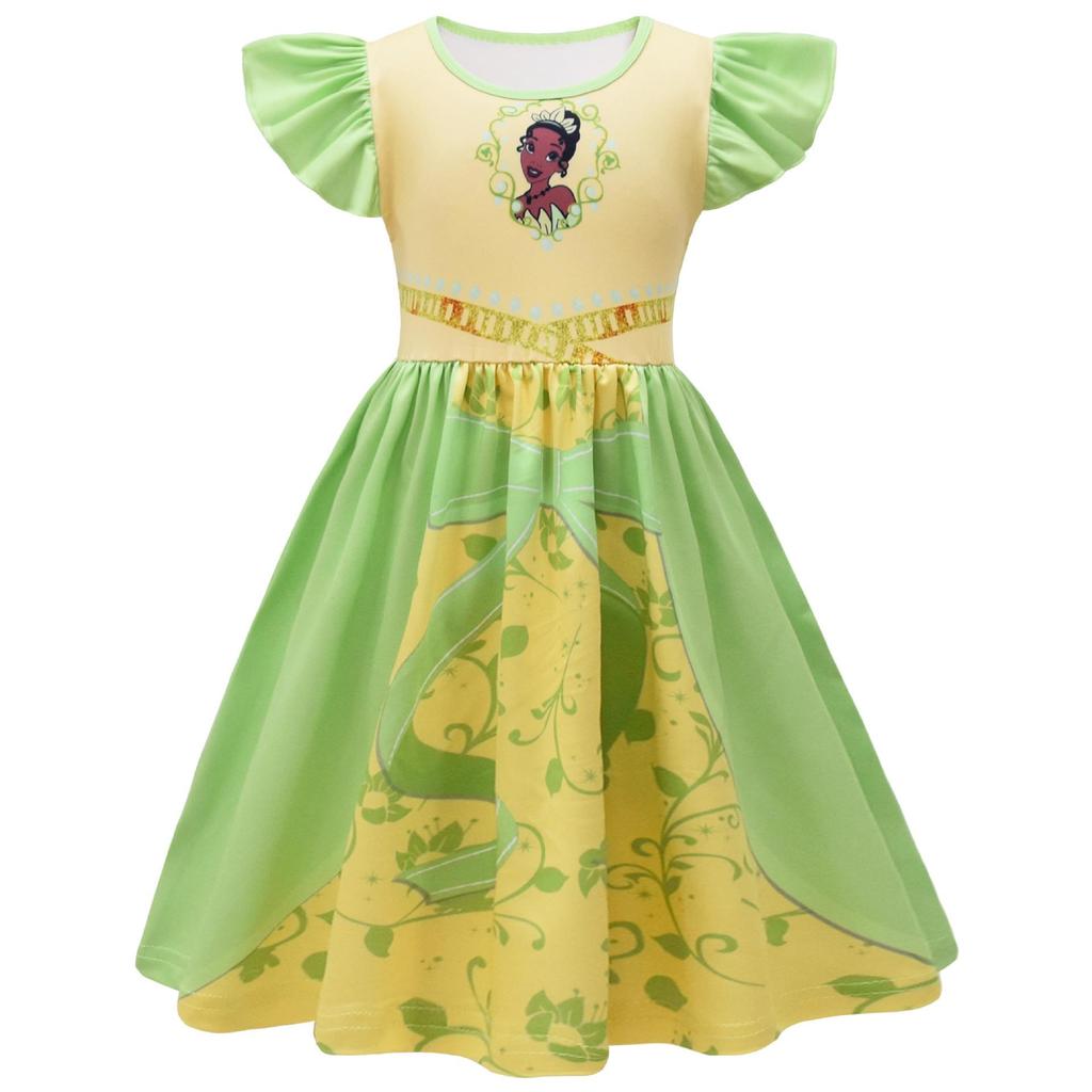 Long Dress Princess Tiana, Medium And Large Girls' Dress, Flying Sleeves, Milk Silk Skirt + Bag 88123