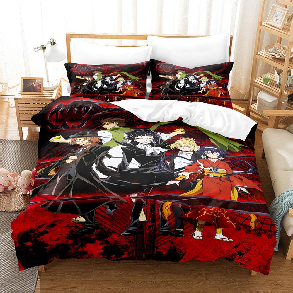 Anime Bungo Stray Dogs Quilt Cover Set,Kids Boys Duvet Cover,Queen/King/Full/Twin Size,Soft Printed Bedding Set with Pillowcases