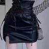 2025 New Autumn/Winter Petite High-Waisted Split Leather Midi Skirt for Women - Spicy Girl Collection