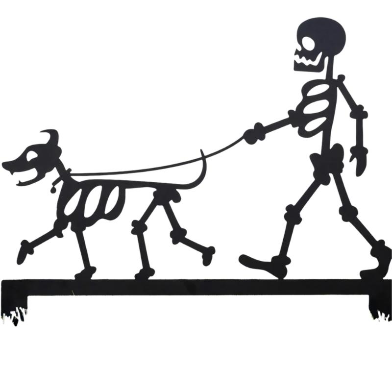 Halloween Garden Stake with Figure and Dog Scene, Metal Yard Sign, 11.81 Inch Lawn Piece for Entry Line, Porch Side, and Party Use