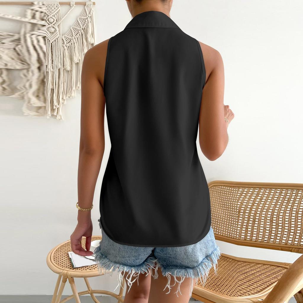Women's Button Up Shirt Sleeveless Basic Casual Solid Color Summer Shirt Top