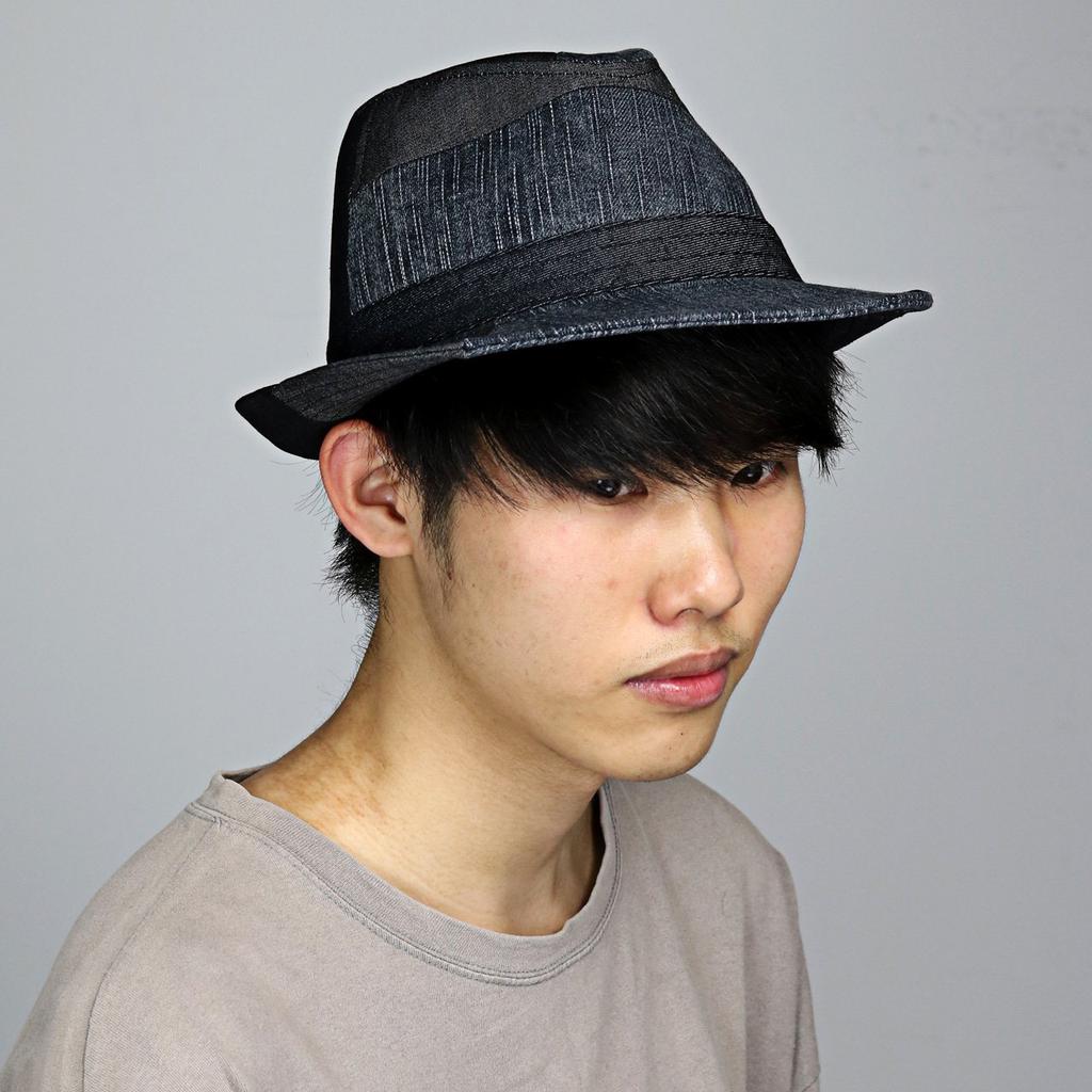 RUBEN Ruben Denim Size 58cm Black Hat, Fedora, Patchwork, Spring/Summer, (Approx. 55.5cm-58.5cm),