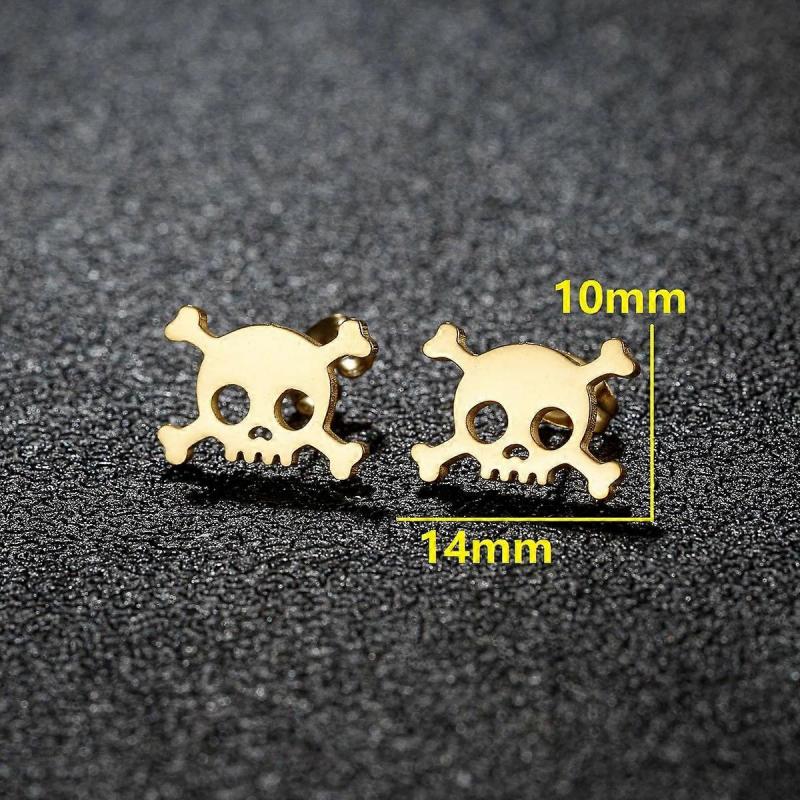 Mini Skull Earrings Stainless Steel Halloween Ear Studs Birthday Party Jewelry