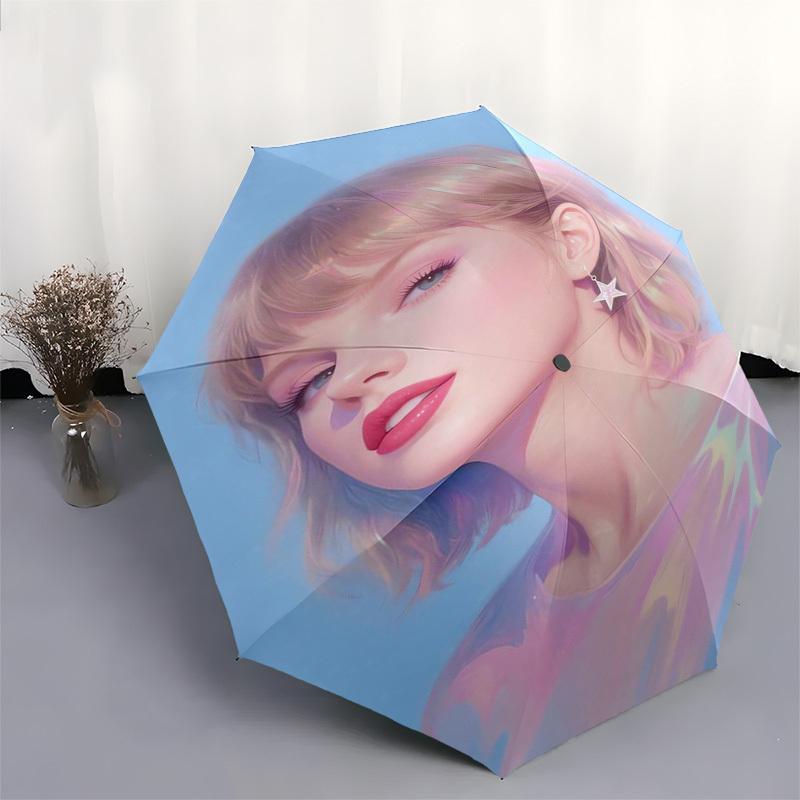 Ombrello Automatico con Apertura e Chiusura a Tema Taylor Swift, Ombrello da Viaggio Compatto, Leggero e Portatile, Adatto per la Spiaggia e gli Spostamenti