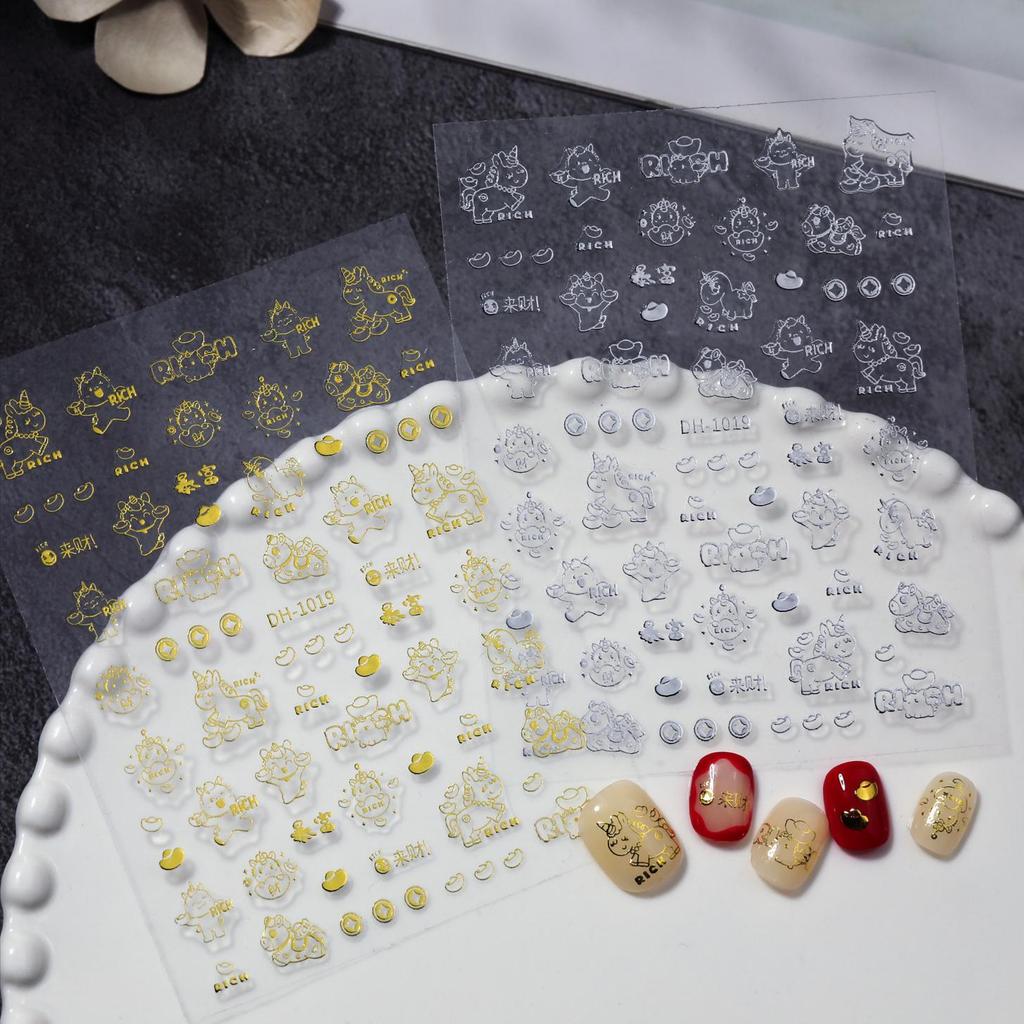 Cartoon New Year Pony Nail Stickers Nail Decorations Accessories Year Of The Horse Nail Appliques Art Sticker DIY Nail Stickers