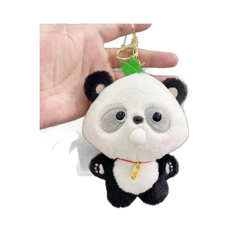 Soft Plush Lovely Panda Keychain Doll Cute Bubble Blowing Design Perfect For Gifts And Collectibles