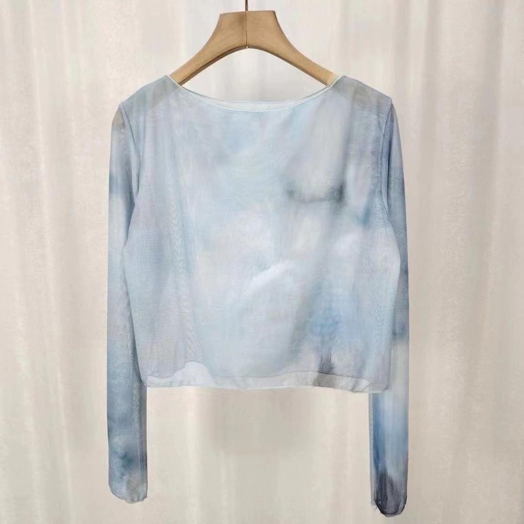 Sommer Gradient Batik Sonnenschutz T-Shirt Überwurf Reiner Wunsch Stil Durchsichtig Kurz Vielseitiges Oberteil
