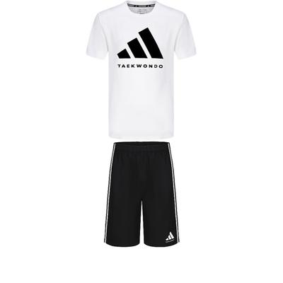 Taekwondo Round Neck Soft Pullover Short Sleeve T-Shirt Comfortable Striped Fashion Shorts Casual Sports Suit ADICLTS24TKP-WB+S21ATMSH2T-BW